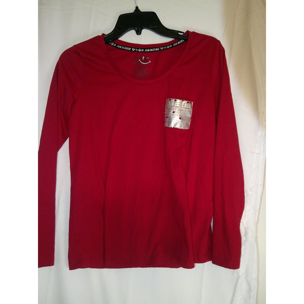 Joe Boxer Red Long Sleeve Cotton T-Shirt with Metallic Pocket Detail‎ Casual Top